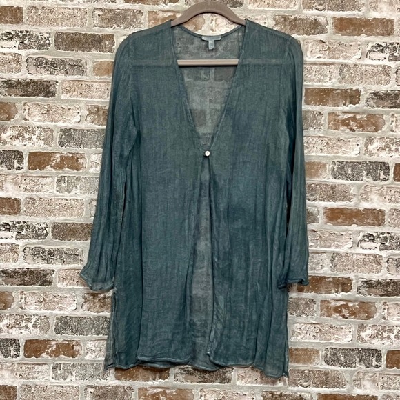 Eileen Fisher Custom-dyed Steel-blue‎ Linen Cover-Up/Cardigan 1 buttonM